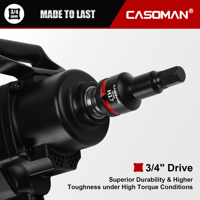 CASOMAN 3/4" Drive Large 17mm Impact Hex Bit Socket, One-Piece H17 Allen Socket with Red Color-Code Ring, 100mm Length, CR-MO