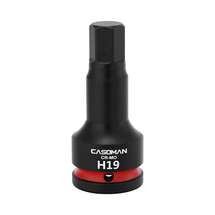 CASOMAN 3/4" Drive Large 19mm Impact Hex Bit Socket, One-Piece H19 Allen Socket with Red Color-Code Ring, 100mm Length, CR-MO