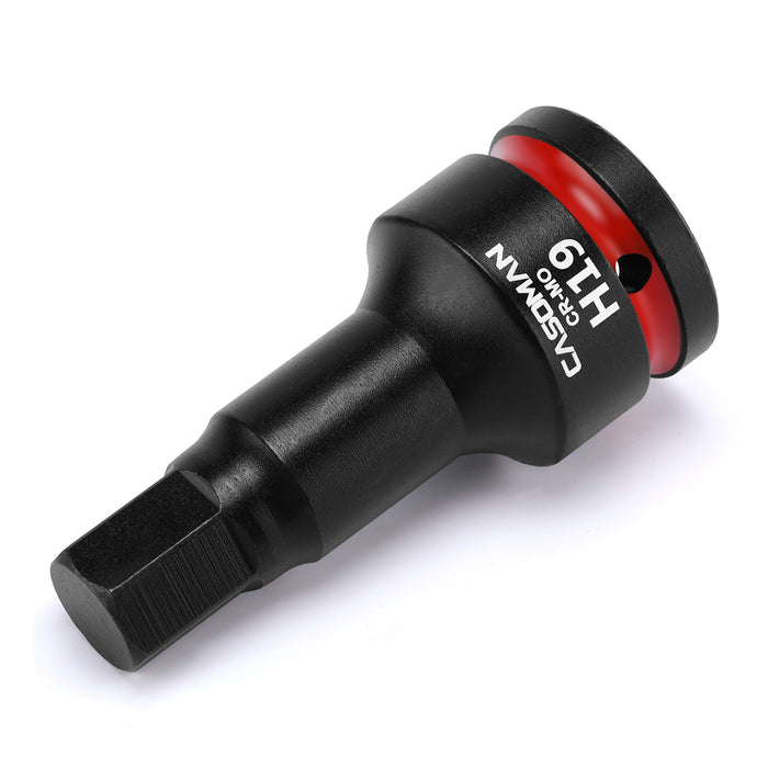 CASOMAN 3/4" Drive Large 19mm Impact Hex Bit Socket, One-Piece H19 Allen Socket with Red Color-Code Ring, 100mm Length, CR-MO