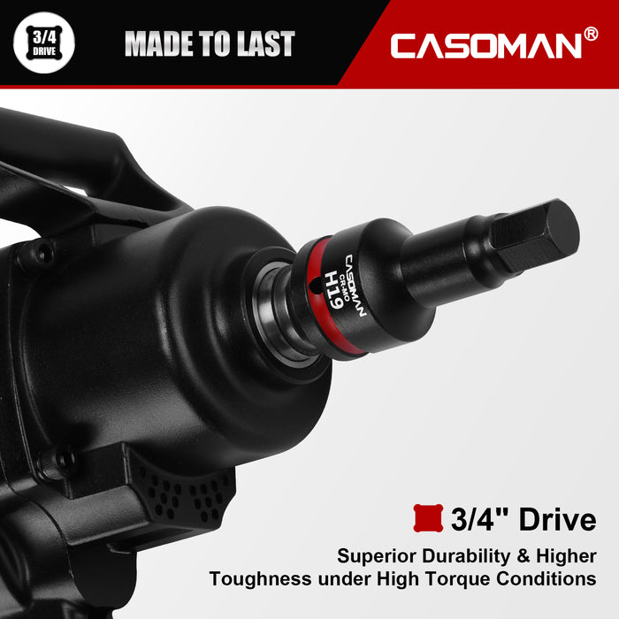 CASOMAN 3/4" Drive Large 19mm Impact Hex Bit Socket, One-Piece H19 Allen Socket with Red Color-Code Ring, 100mm Length, CR-MO
