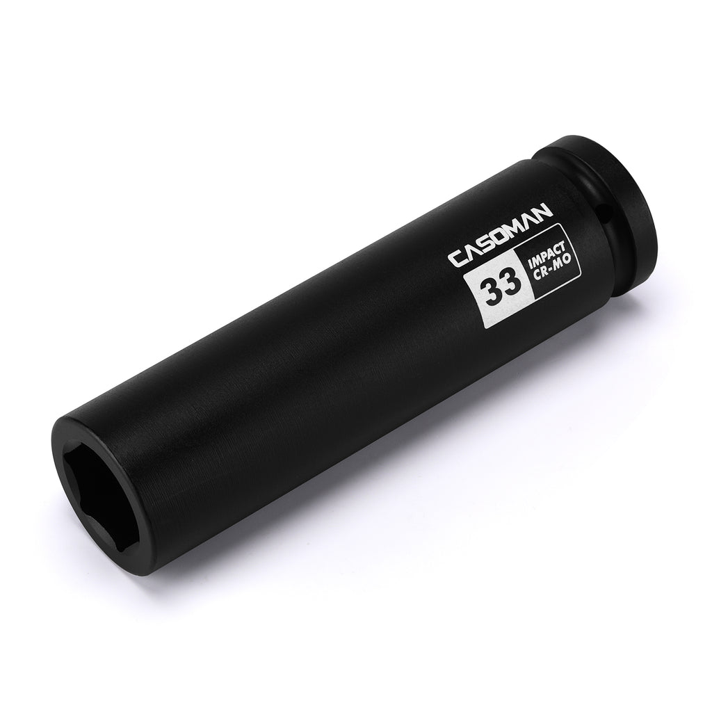 CASOMAN 1" Drive 33mm Extra-Deep Impact Socket, 8-Inch Long, 6-Point, Metric, CR-MO