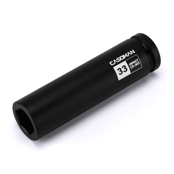 CASOMAN 1" Drive 33mm Extra-Deep Impact Socket, 8-Inch Long, 6-Point, Metric, CR-MO