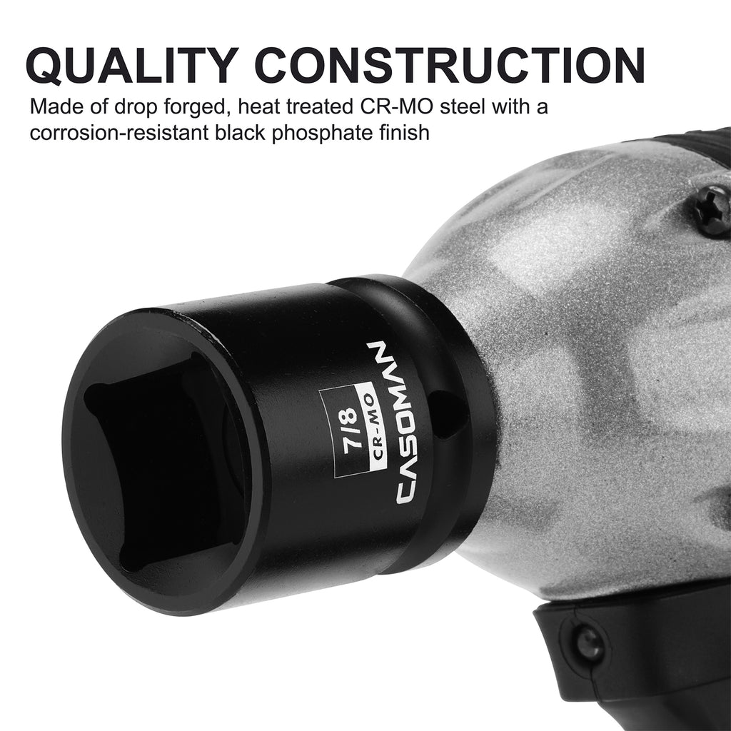 CASOMAN 1/2-Inch Drive 7/8-Inch Square Impact Socket, 4-Point, SAE, CR-MO
