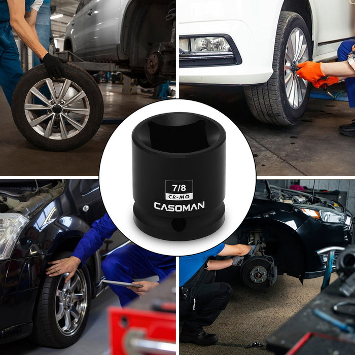 CASOMAN 1/2-Inch Drive 7/8-Inch Square Impact Socket, 4-Point, SAE, CR-MO