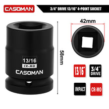 Load image into Gallery viewer, CASOMAN 3/4-Inch Drive 13/16-Inch Square Impact Socket, 4-Point, SAE, CR-MO