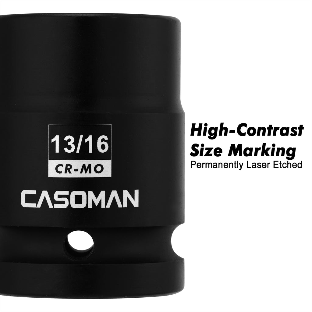 CASOMAN 3/4-Inch Drive 13/16-Inch Square Impact Socket, 4-Point, SAE, CR-MO