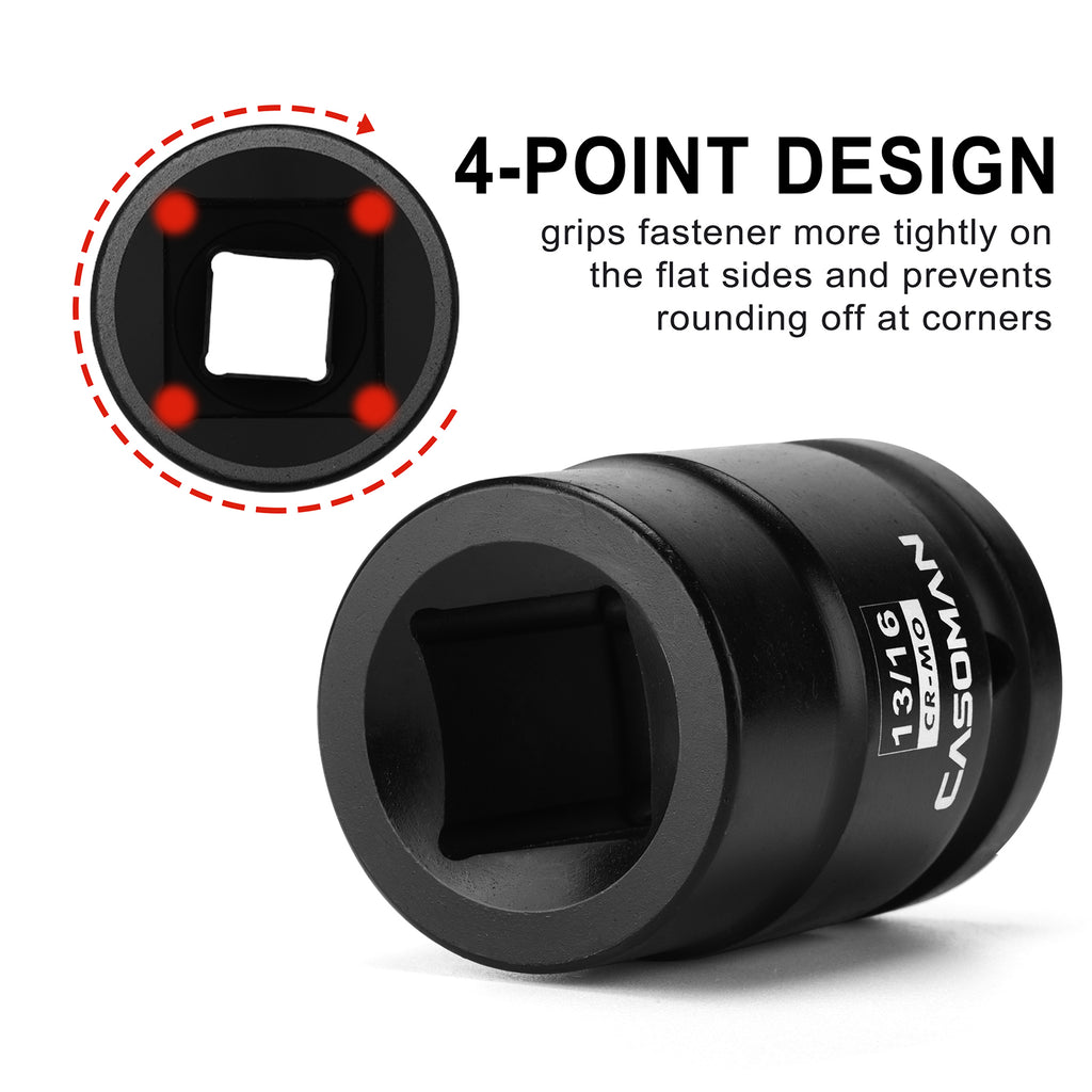 CASOMAN 3/4-Inch Drive 13/16-Inch Square Impact Socket, 4-Point, SAE, CR-MO
