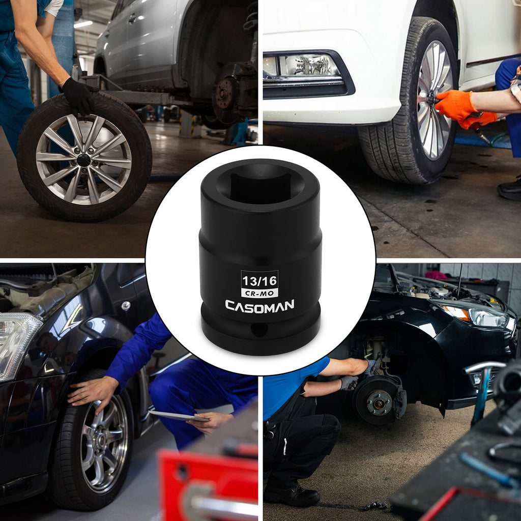 CASOMAN 3/4-Inch Drive 13/16-Inch Square Impact Socket, 4-Point, SAE, CR-MO