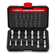 Load image into Gallery viewer, CASOMAN 13PCS 1/4" &amp; 3/8" Drive Universal External Star Socket Set, E4 to E24, CR-V, Swivel Head, 360 Degree Access, with Sturdy Molded Case