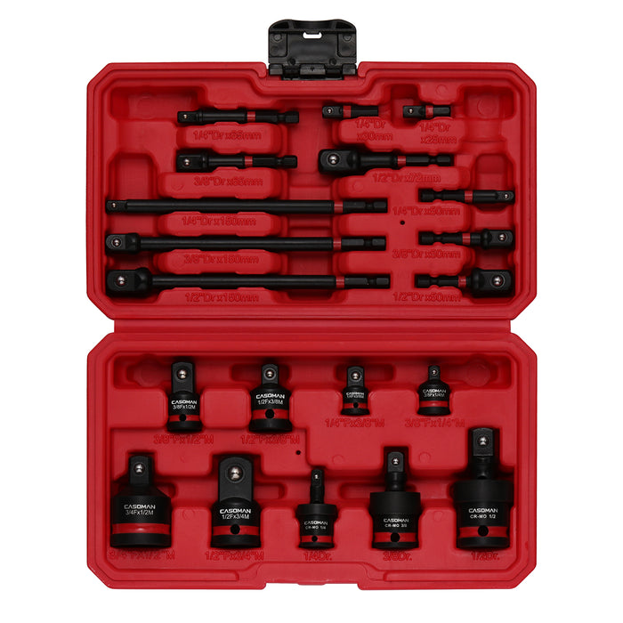 CASOMAN 20PCS 1/4" 3/8" 1/2" Drive Impact Socket Adapter Set, Includes Hex Shank Adapters & Reducers, CR-MO Universal Swivel Socket
