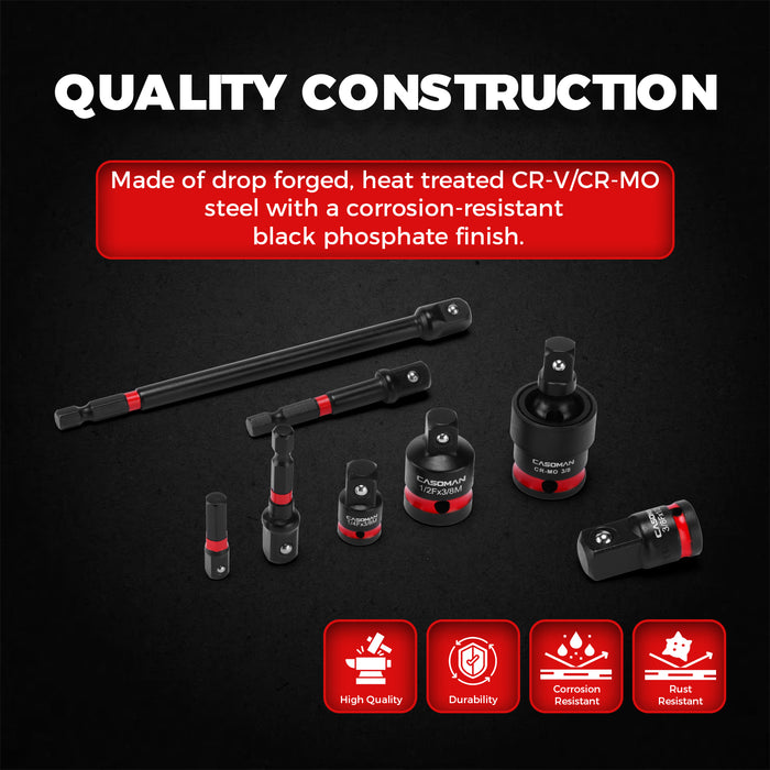 CASOMAN 20PCS 1/4" 3/8" 1/2" Drive Impact Socket Adapter Set, Includes Hex Shank Adapters & Reducers, CR-MO Universal Swivel Socket