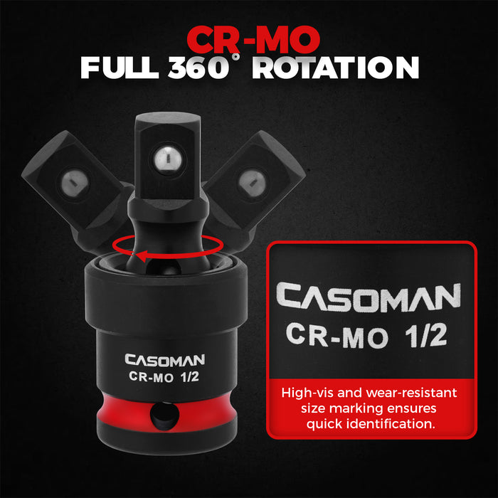 CASOMAN 20PCS 1/4" 3/8" 1/2" Drive Impact Socket Adapter Set, Includes Hex Shank Adapters & Reducers, CR-MO Universal Swivel Socket