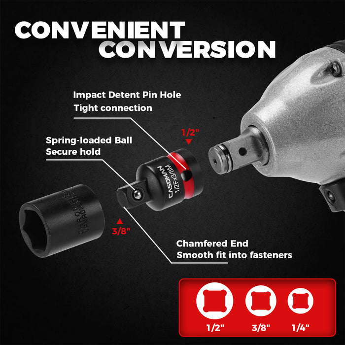 CASOMAN 20PCS 1/4" 3/8" 1/2" Drive Impact Socket Adapter Set, Includes Hex Shank Adapters & Reducers, CR-MO Universal Swivel Socket