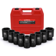 Load image into Gallery viewer, CASOMAN 1-Inch Drive Spindle Axle Nut Impact Socket Set, Deep, 1" to 2", 9PCS Impact Large Socket Set, 6-Point, SAE, CR-MO