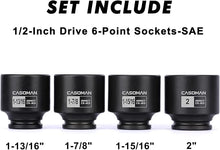 Load image into Gallery viewer, CASOMAN 4-Piece 1/2-Inch Drive Spindle Axle Nut Impact Socket Set, 6-Point, SAE 1-13/16–2 Inch, CR-MO
