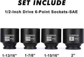 CASOMAN 4-Piece 1/2-Inch Drive Spindle Axle Nut Impact Socket Set, 6-Point, SAE 1-13/16–2 Inch, CR-MO