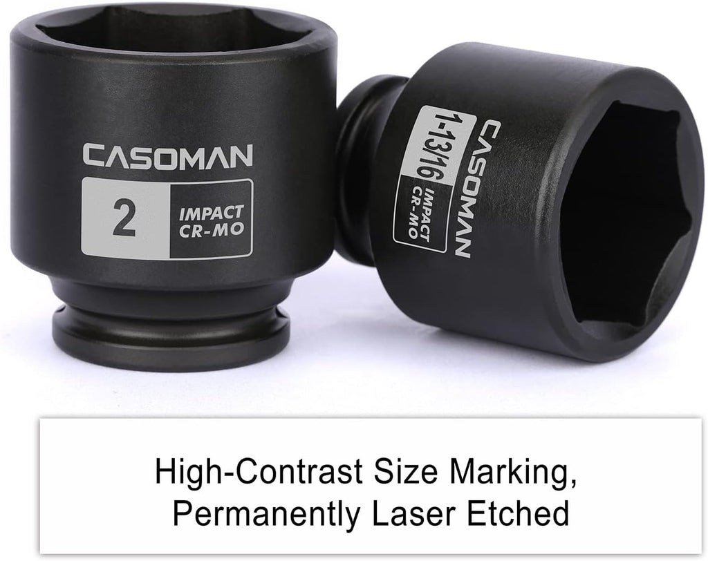 CASOMAN 4-Piece 1/2-Inch Drive Spindle Axle Nut Impact Socket Set, 6-Point, SAE 1-13/16–2 Inch, CR-MO