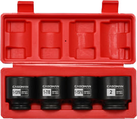 CASOMAN 4-Piece 1/2-Inch Drive Spindle Axle Nut Impact Socket Set, 6-Point, SAE 1-13/16–2 Inch, CR-MO