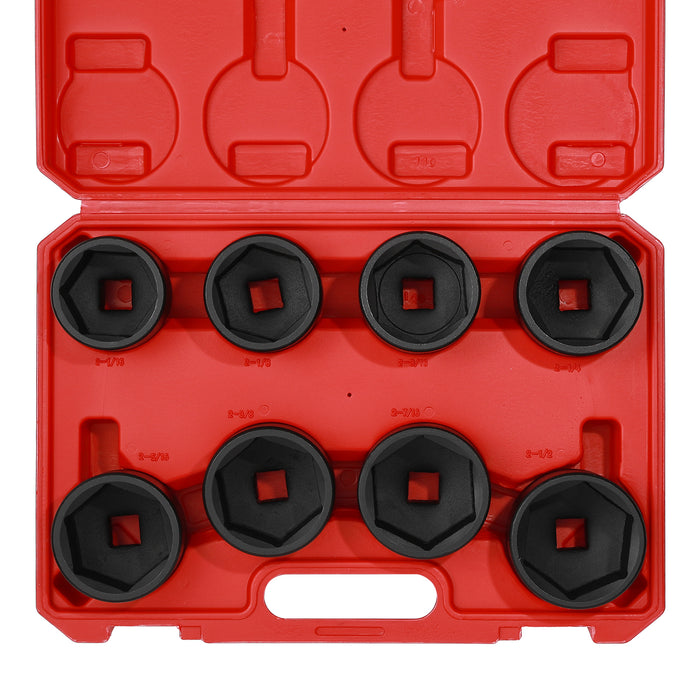 CASOMAN 3/4'' Drive Spindle Axle Nut Impact Socket Set, 6 Point, CR-MO,2-1/16" to 2-1/2", 8PC Impact Large Socket Set, Heavy Duty Use In Removing And Installing Axle Nuts