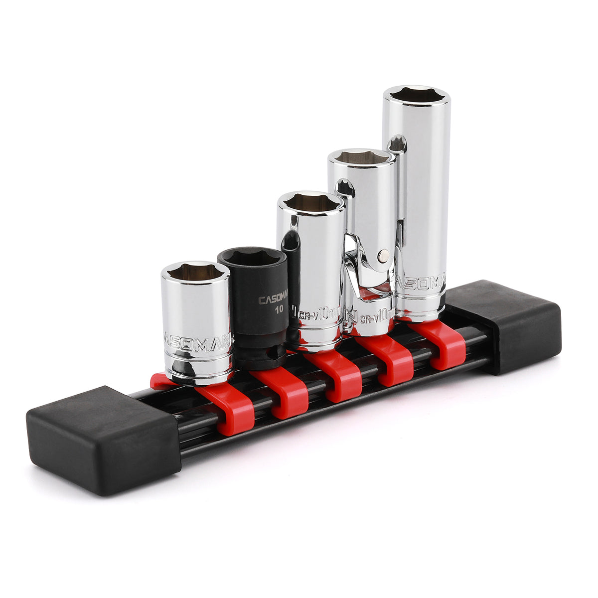 CASOMAN 5Pcs 1/4Inch Impact Socket & Flex Socket Set, 10mm, 6Point