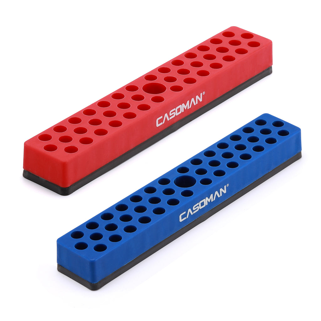 CASOMAN 1/4" Hex Bit Organizer, Red & Blue, 2PCS | 86 Hole, Magnetic Base, Strong Magnetic Base