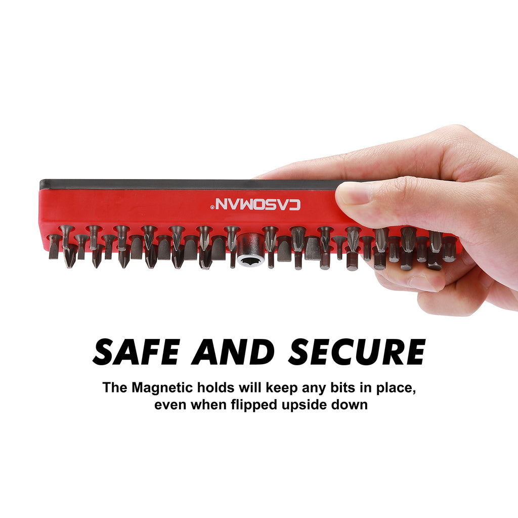CASOMAN 1/4" Hex Bit Organizer, Red & Blue, 2PCS | 86 Hole, Magnetic Base, Strong Magnetic Base