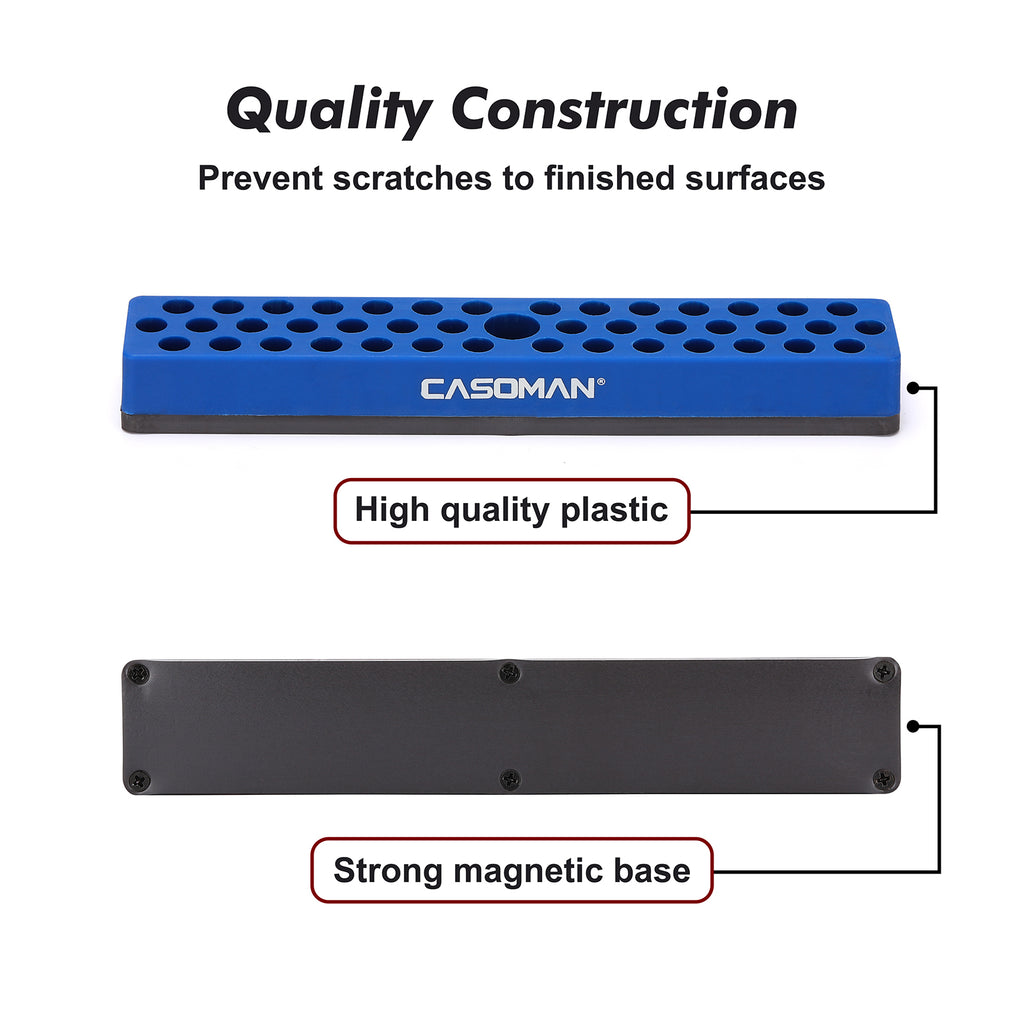 CASOMAN 1/4" Hex Bit Organizer, Red & Blue, 2PCS | 86 Hole, Magnetic Base, Strong Magnetic Base