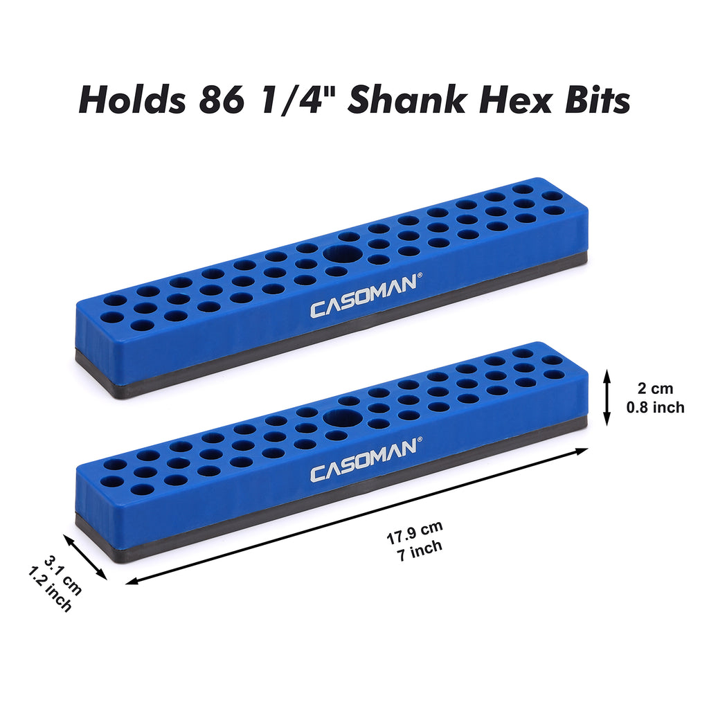 CASOMAN 2PCS 1/4" Hex Bit Organizer with Magnetic Base - Blue, 86 Hole Bit Organizer with Strong Magnetic Base, Magnetic Bit Organizer for Your Specialty