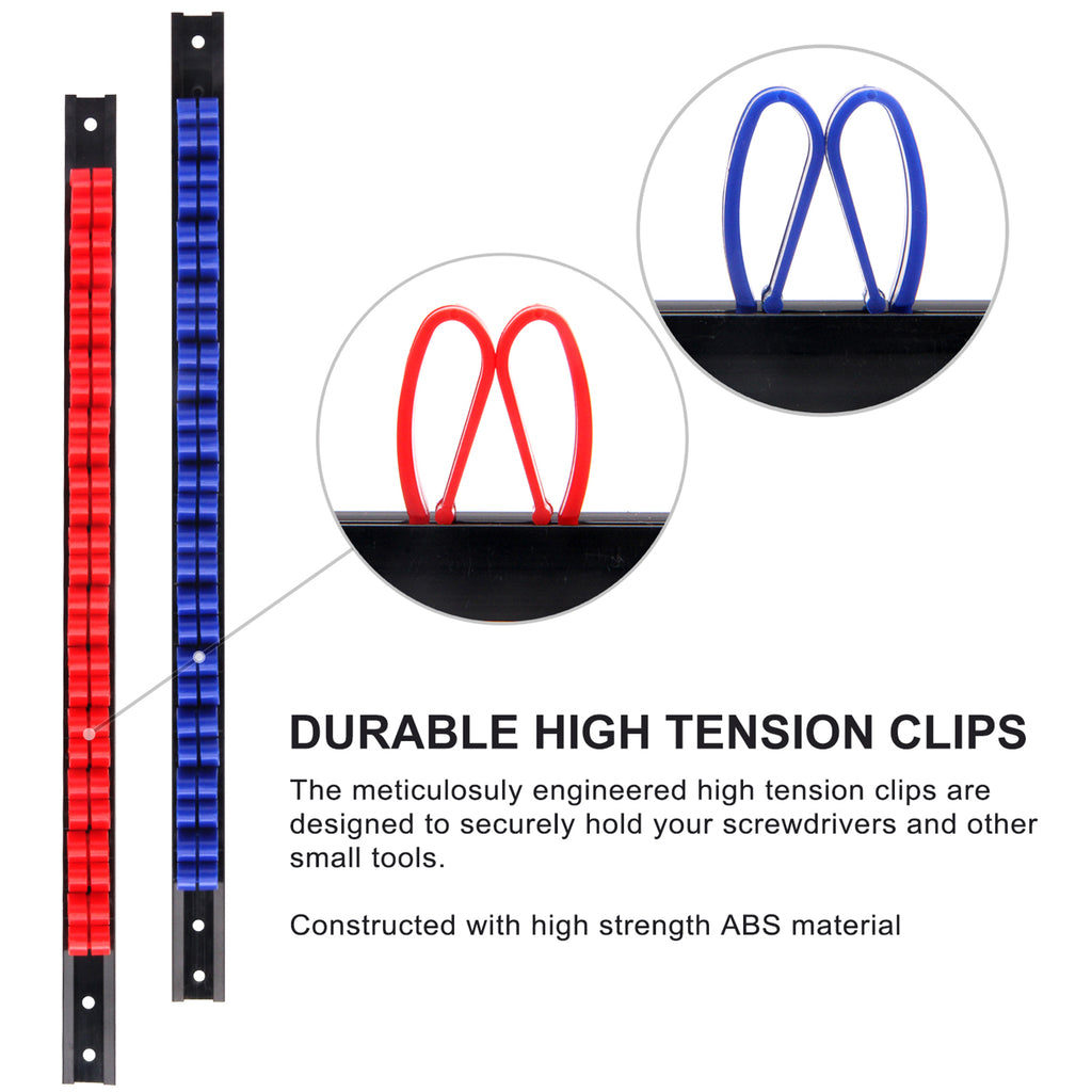 CASOMAN 10 pcs Screwdriver Organizer and Wrench Organizer, Wall Mount, Hand Tool Holder, Plastic Rail Wrench Hanger with Clips