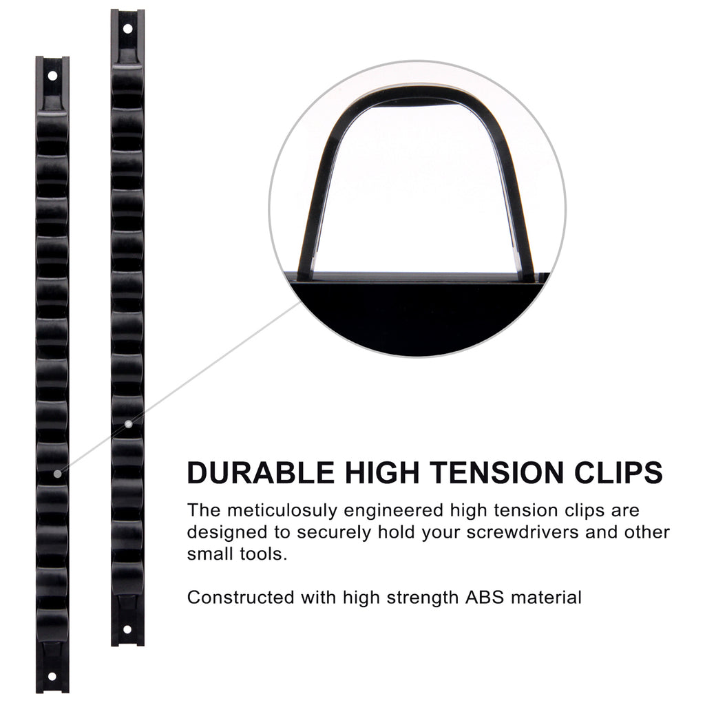 CASOMAN 10 pcs Screwdriver Organizer and Wrench Organizer, Wall Mount, Hand Tool Holder, Plastic Rail Wrench Hanger with Clips
