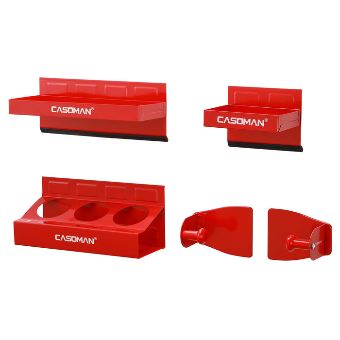 CASOMAN 4PCS Red Magnetic Toolbox Shelf, Tray, Paper Towel Holder, Variety of Use, Durable, Magnets Any Metal Surface