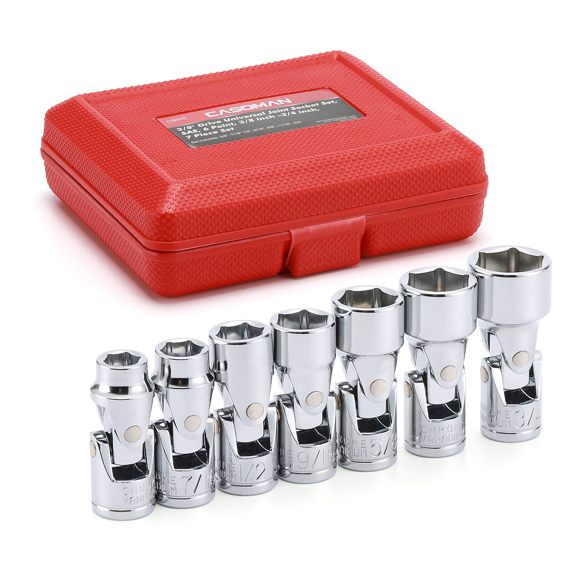 CASOMAN 13 Pieces 3/8-Inch Drive Impact Socket Set, 6-Point, Metric, Shallow, CR-V, 7mm to 19mm, Heavy Duty Blow Molded Storage Case CASOMAN 13 Pieces 3/8-Inch Drive Impact Socket Set, 6-Point, Metric, Shallow, CR-V, 7mm to 19mm, Heavy Duty Blow Molded Storage Case