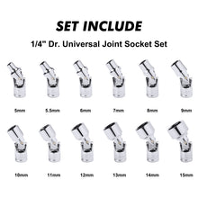 Load image into Gallery viewer, CASOMAN 12PCS 1/4" Drive Universal Flex Socket Set, Metric, 5mm to 15mm, 6-Point, CR-V, Swivel Head, 360 Degree Access