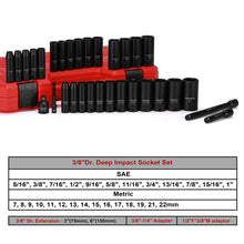 Load image into Gallery viewer, CASOMAN 3/8-Inch Deep Impact Socket Set, Metric &amp; SAE, 31Piece Socket Set, CR-V, Includes Extension Bar (3, 6-inch) &amp; Adapters, Heavy Duty Storage Case