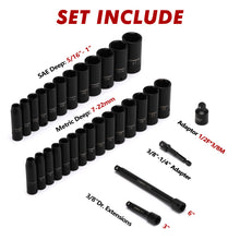 Load image into Gallery viewer, CASOMAN 3/8-Inch Deep Impact Socket Set, Metric &amp; SAE, 31Piece Socket Set, CR-V, Includes Extension Bar (3, 6-inch) &amp; Adapters, Heavy Duty Storage Case