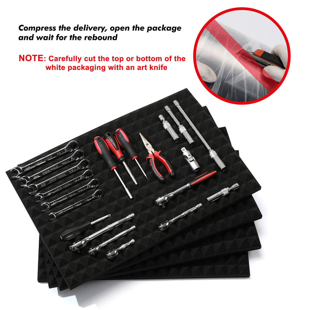 CASOMAN 4PCS Professional Toolbox liner, Trap Mat Universal Tool Drawer Liner, Non-Slip Foam Inserts, Easy Cut, Black, 23.6"x15.7"