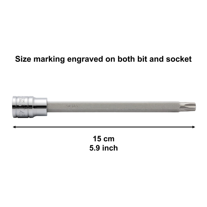 CASOMAN 3/8"Drive Extra Long Torx Bit Socket Set, 12 Piece Torx Stra Bit Set, T10 to T60, Length: 150mm, CR-V&S2 Steel