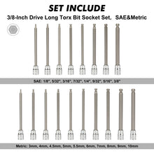 Load image into Gallery viewer, CASOMAN 3/8"Drive Extra Long Ball-End Hex Bit Socket Set, 18 Piece Allen Socket Set, Metric &amp; SAE, 3mm to 10mm, 1/8" to 3/8", CR-V and S2 Steel