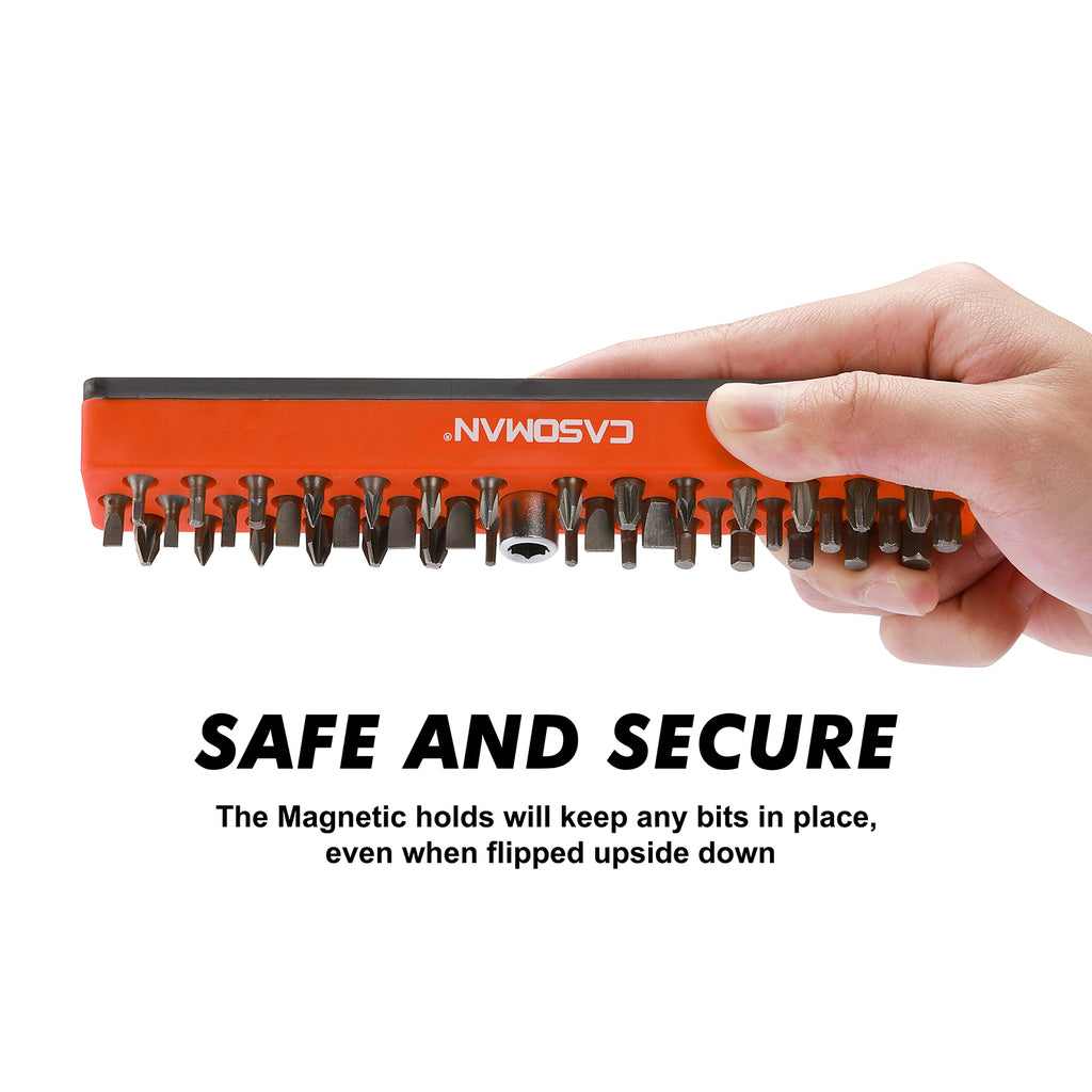 CASOMAN 3PCS 1/4" Hex Bit Organizer with Magnetic Base - Orange, Green & Blue, 129 Hole Bit Organizer with Strong Magnetic Base, Magnetic Bit Organizer for Your Specialty
