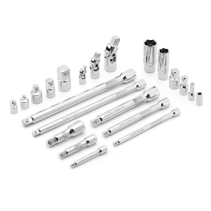 CASOMAN 22-Piece Drive Tool Accessory Set, 1/4-inch, 3/8-inch,1/2-inch Drive, Includes Extension Bars, Socket Adapters, Universal Joints, Spark Plug Sockets, Cr-V Steel, Mirror Finish