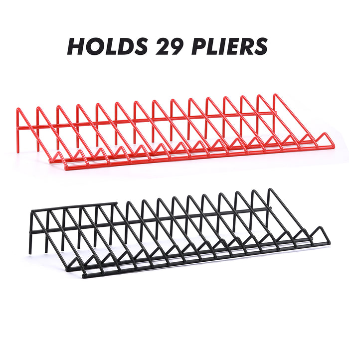 CASOMAN Plier Organizer Rack, 2 Pack, Pliers Cutters Organizer, Stores Spring Loaded, Black & Red, 29-Slot Plier Rack, Keep Pliers Organized in Tool Drawer