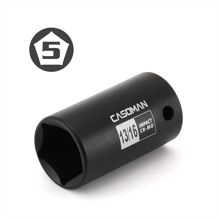 CASOMAN 3/8" Drive 13/16" 5-Point Impact Grade Utility Socket, CR-MO, Removes and Installs Penta Nuts and Bolts