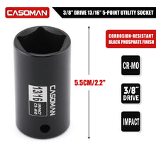 Load image into Gallery viewer, CASOMAN 3/8" Drive 13/16" 5-Point Impact Grade Utility Socket, CR-MO, Removes and Installs Penta Nuts and Bolts