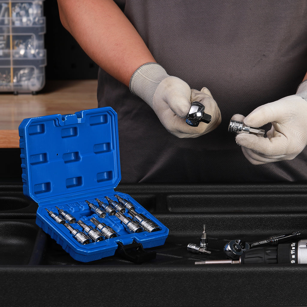 CASOMAN 14-Piece 1/4-Inch, 3/8-Inch & 1/2-Inch Drive Torx Bit Socket Set, T6-T60, Torque Bit Set, Torx Socket Set, CR-V & S2