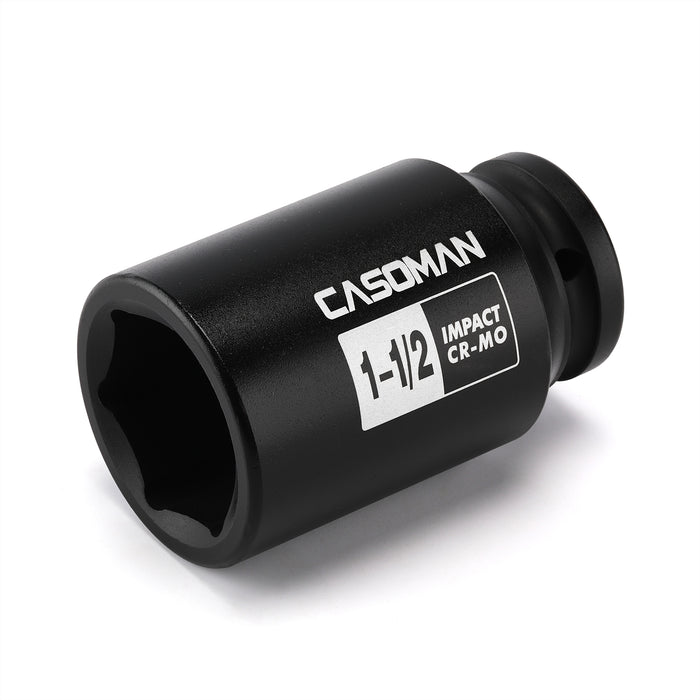 CASOMAN 3/4"Drive Deep Impact Socket-1-1/2", SAE, 6-Point, CR-MO, Black Phosphate Finish