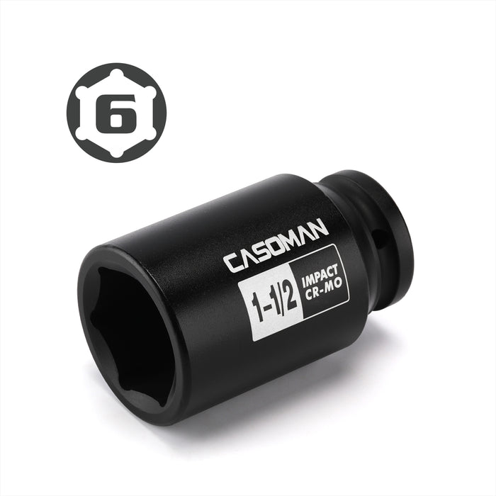 CASOMAN 3/4"Drive Deep Impact Socket-1-1/2", SAE, 6-Point, CR-MO, Black Phosphate Finish