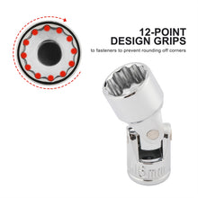Load image into Gallery viewer, CASOMAN 3/8" Drive Universal Joint Socket Set- 10 Piece Flex Socket Set, 12-Point, Cr-V, Metric, 10-19mm, Mirror Chrome Finish