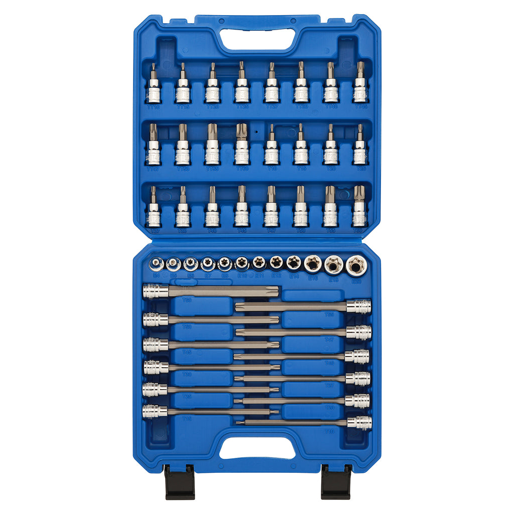 CASOMAN 48PCS 3/8"Drive Master Torx Bit Socket and External Torx Socket Set, Deep & Shallow, Torx/Extra Long Torx/Tamper Proof Torx/E-Torx, CR-V & S2 Steel