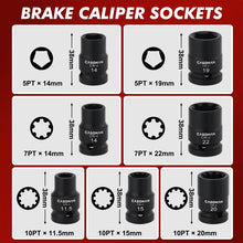 Load image into Gallery viewer, CASOMAN 16-Piece 1/2" Drive Impact Brake Caliper Socket Set, 5PT 7PT 10PT M14 M18 &amp; Hex Sockets Compatible with Ford Benz BMW VW Audi Porsche