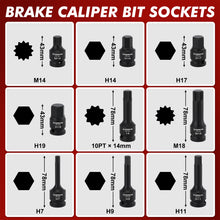 Load image into Gallery viewer, CASOMAN 16-Piece 1/2" Drive Impact Brake Caliper Socket Set, 5PT 7PT 10PT M14 M18 &amp; Hex Sockets Compatible with Ford Benz BMW VW Audi Porsche